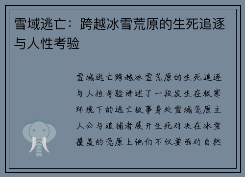 雪域逃亡：跨越冰雪荒原的生死追逐与人性考验